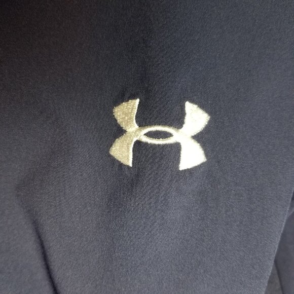 Under Armour Short Sleeve Scuba Knit Hoodie Men Small Loose Navy Blue - Picture 3 of 6